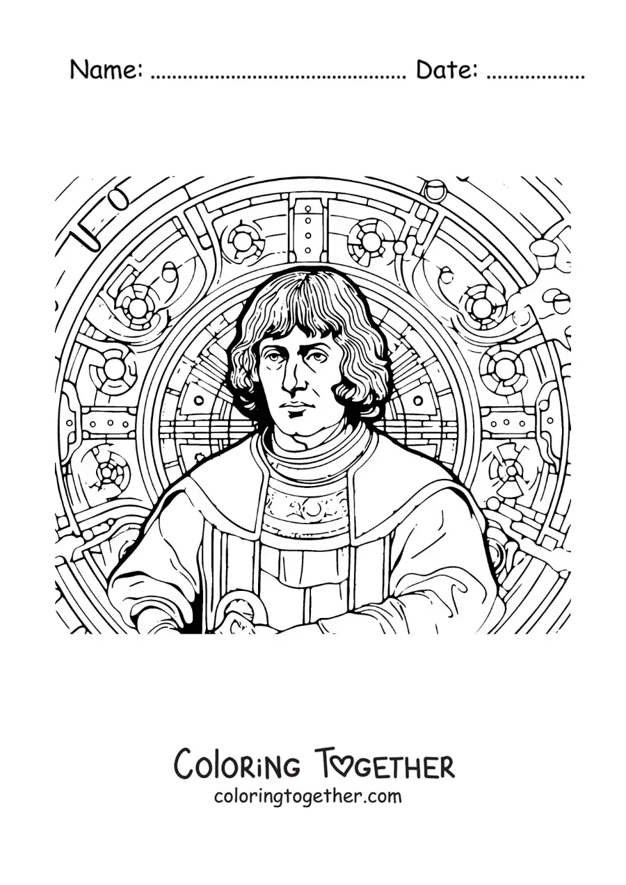 Coloring page of a cartoon Nicolaus Copernicus