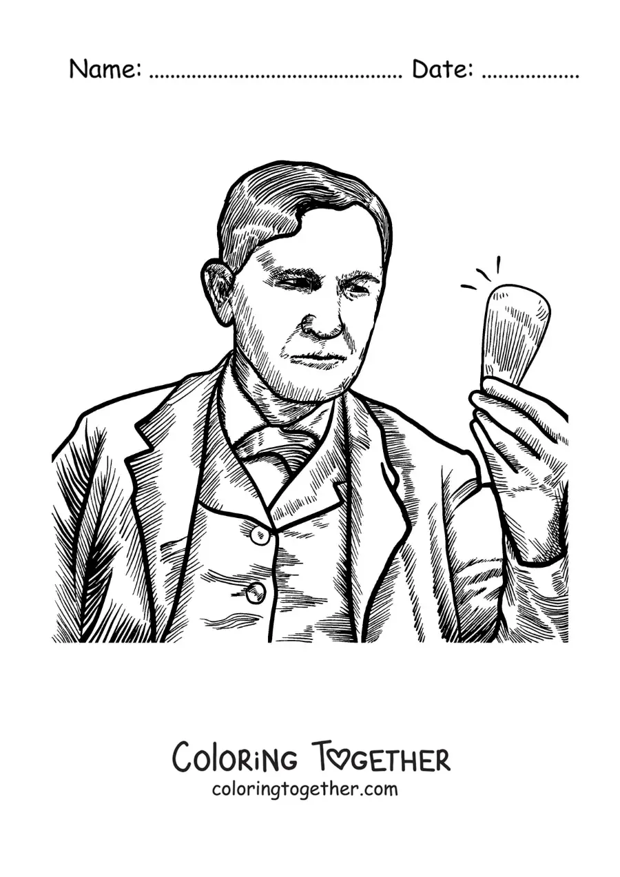 Coloring page of a pencil portrait of Thomas Edison