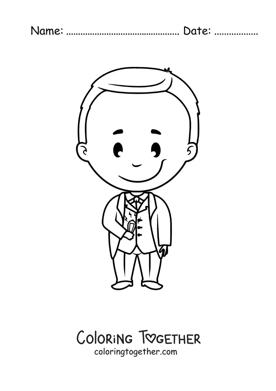 Coloring page of a kawaii Thomas Edison