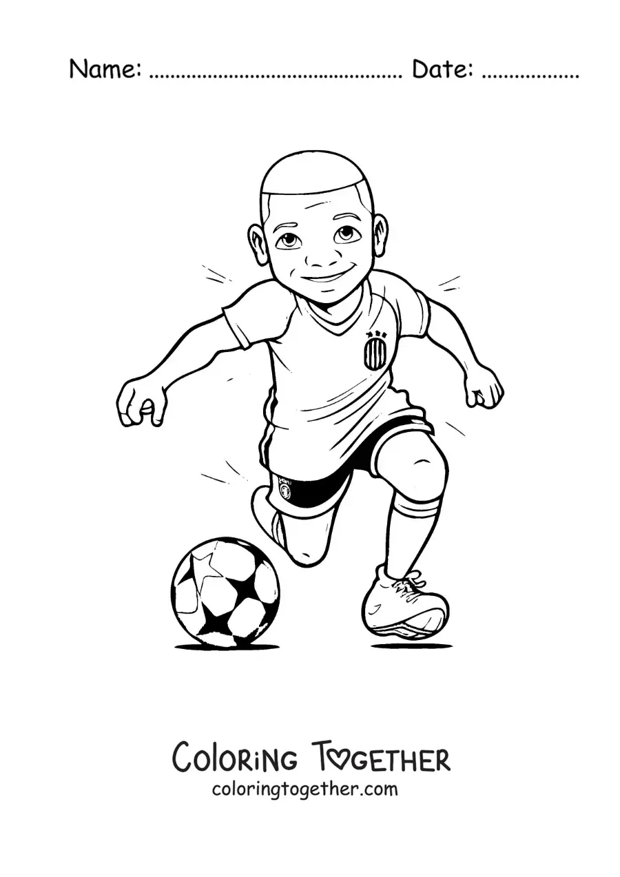 Coloring page of a cartoon of Kylian Mbappe