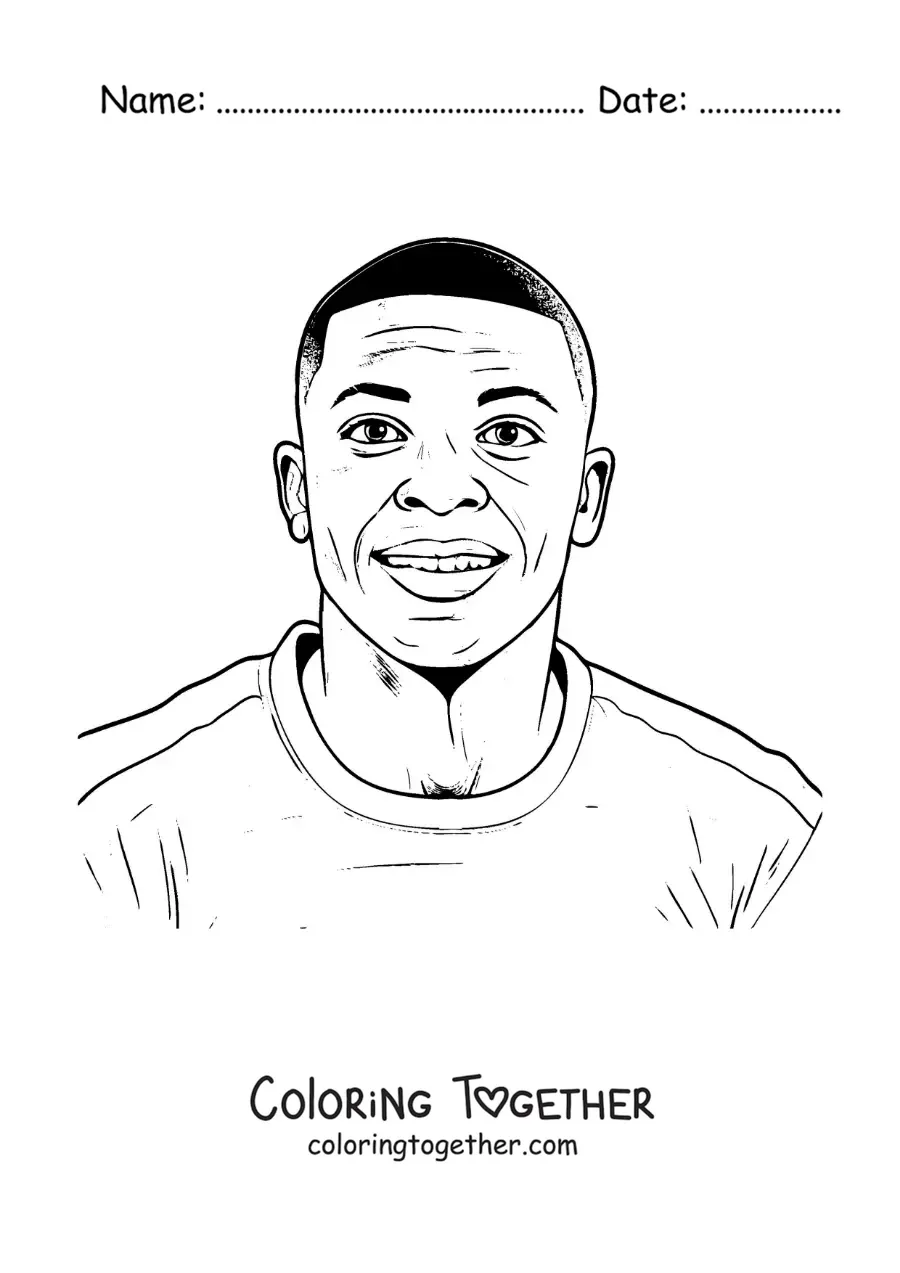 Coloring page of a cartoon portrait of Kylian Mbappe