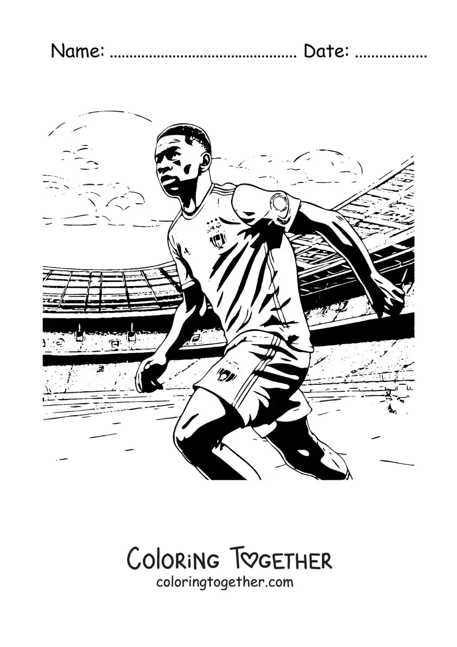 Coloring page of Kylian Mbappe in a football match