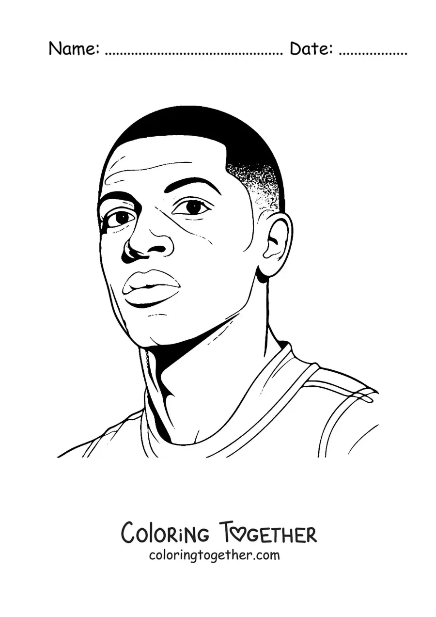 Coloring page of an easy portrait of Kylian Mbappe