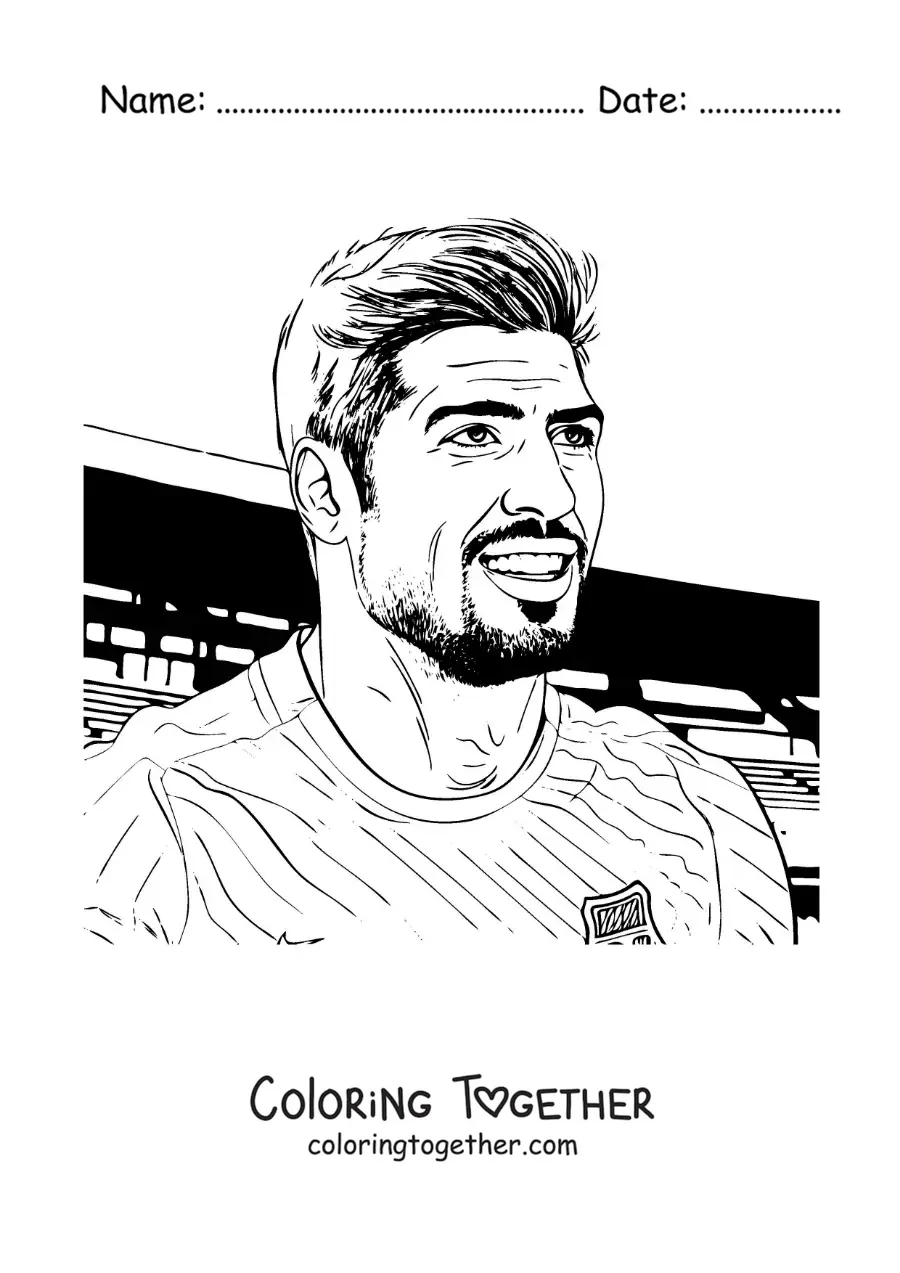 Coloring page of a realistic-style portrait of Luis Suarez