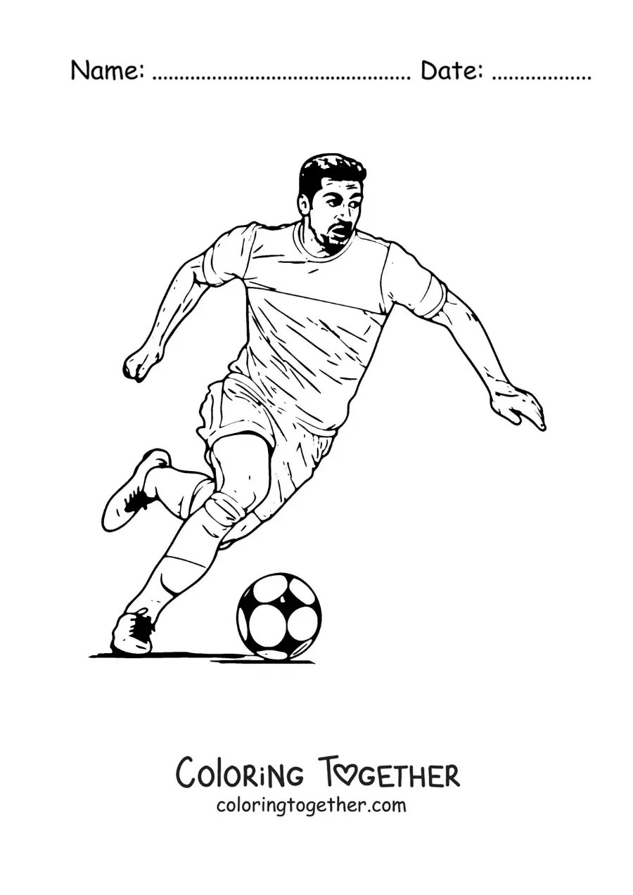 Coloring page of Luis Suarez playing football
