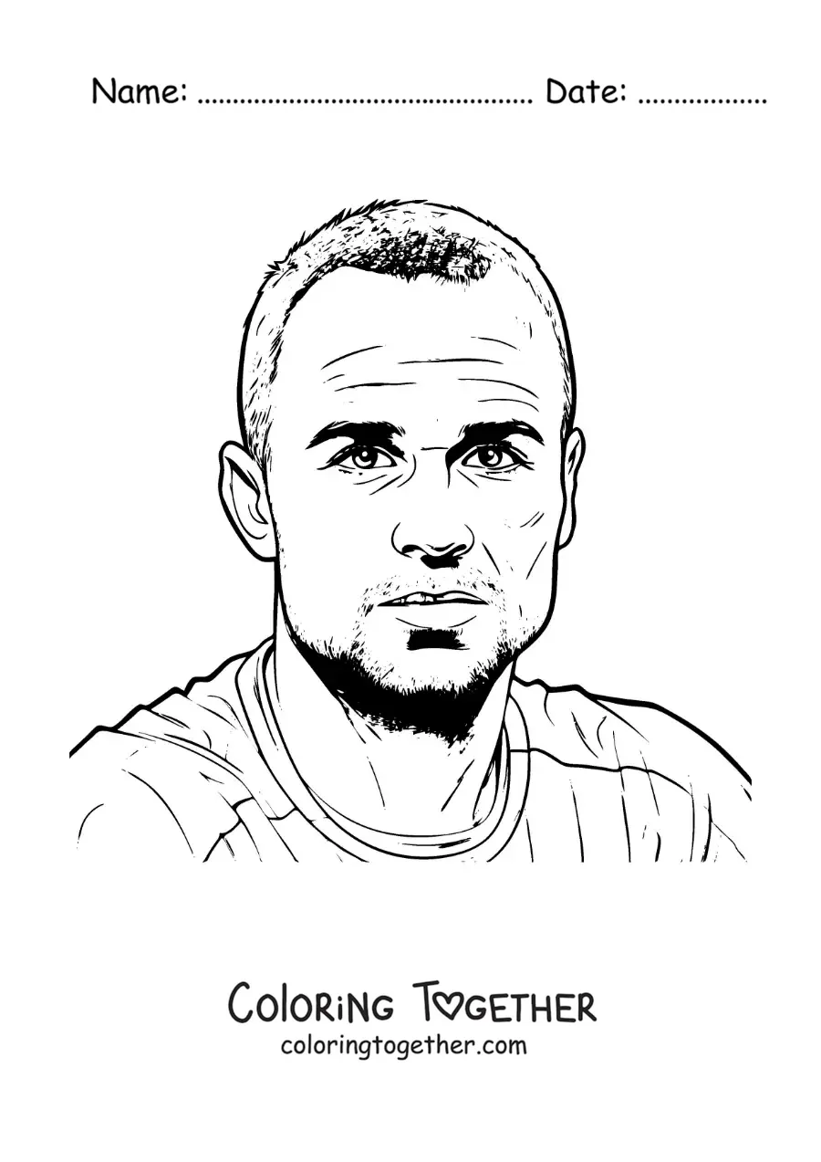 Coloring page of a realistic-style portrait of Andres Iniesta
