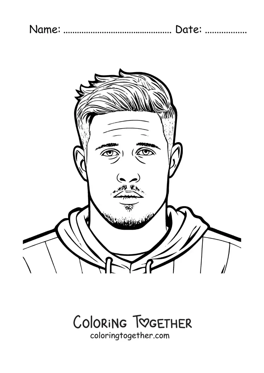 Coloring page of a cartoon portrait of Kevin De Bruyne