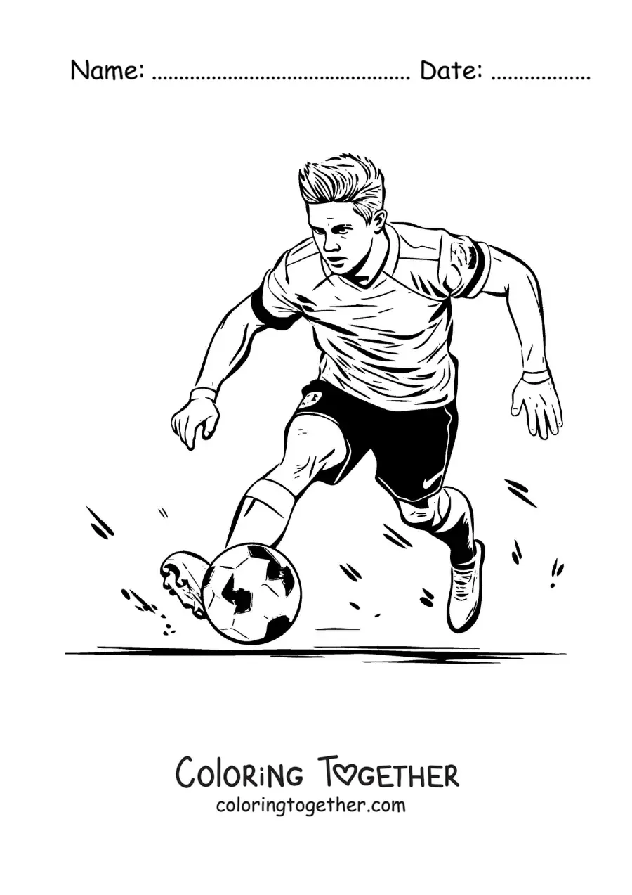 Coloring page of Kevin De Bruyne playing football