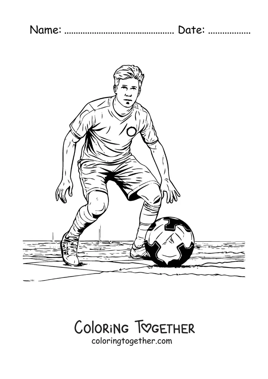 Coloring page of Kevin De Bruyne in a football match