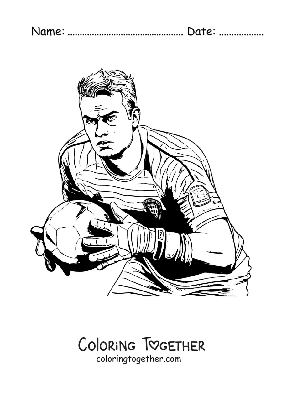 Coloring page of Manuel Neuer playing football as a goalkeeper