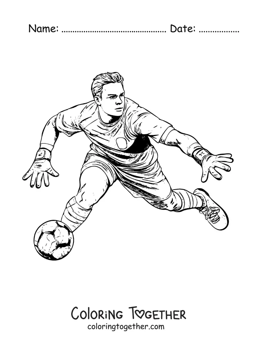 Coloring page of a cartoon Manuel Neuer playing as a goalkeeper