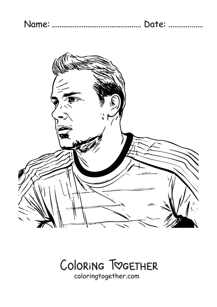 Coloring page of a realistic-style portrait of Manuel Neuer