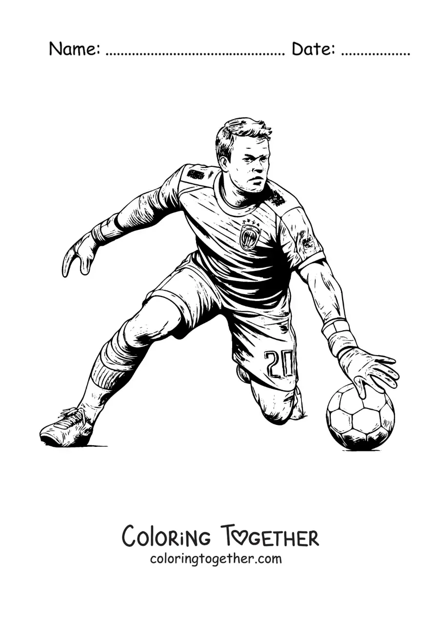 Coloring page of the cartoon goalkeeper Manuel Neuer