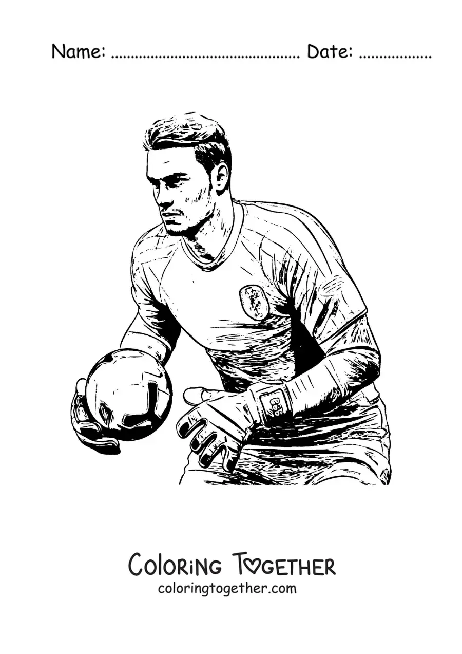 Coloring page of Manuel Neuer playing football