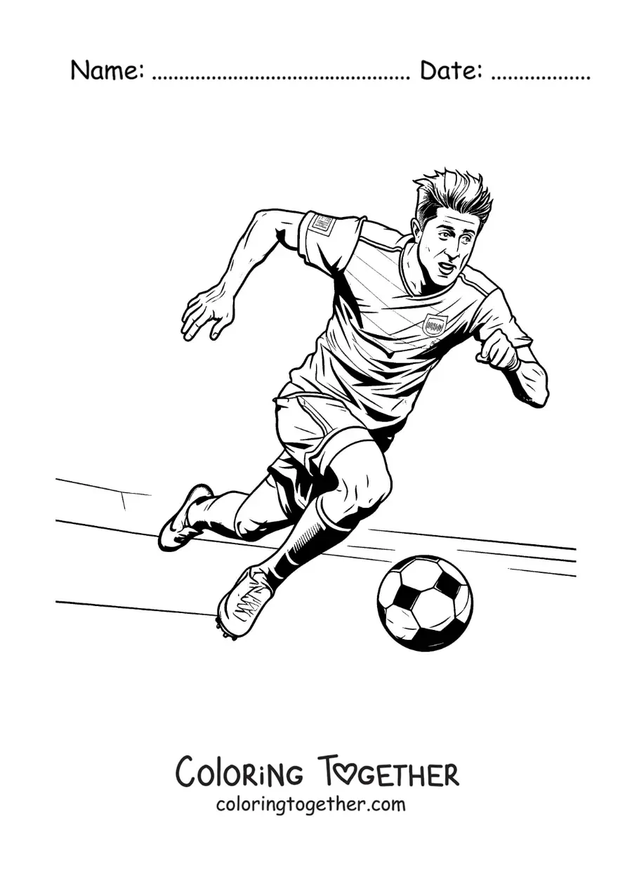 Coloring page of a cartoon of Robert Lewandowski playing football
