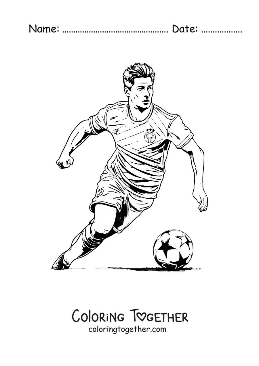 Coloring page of cartoon Robert Lewandowski playing soccer