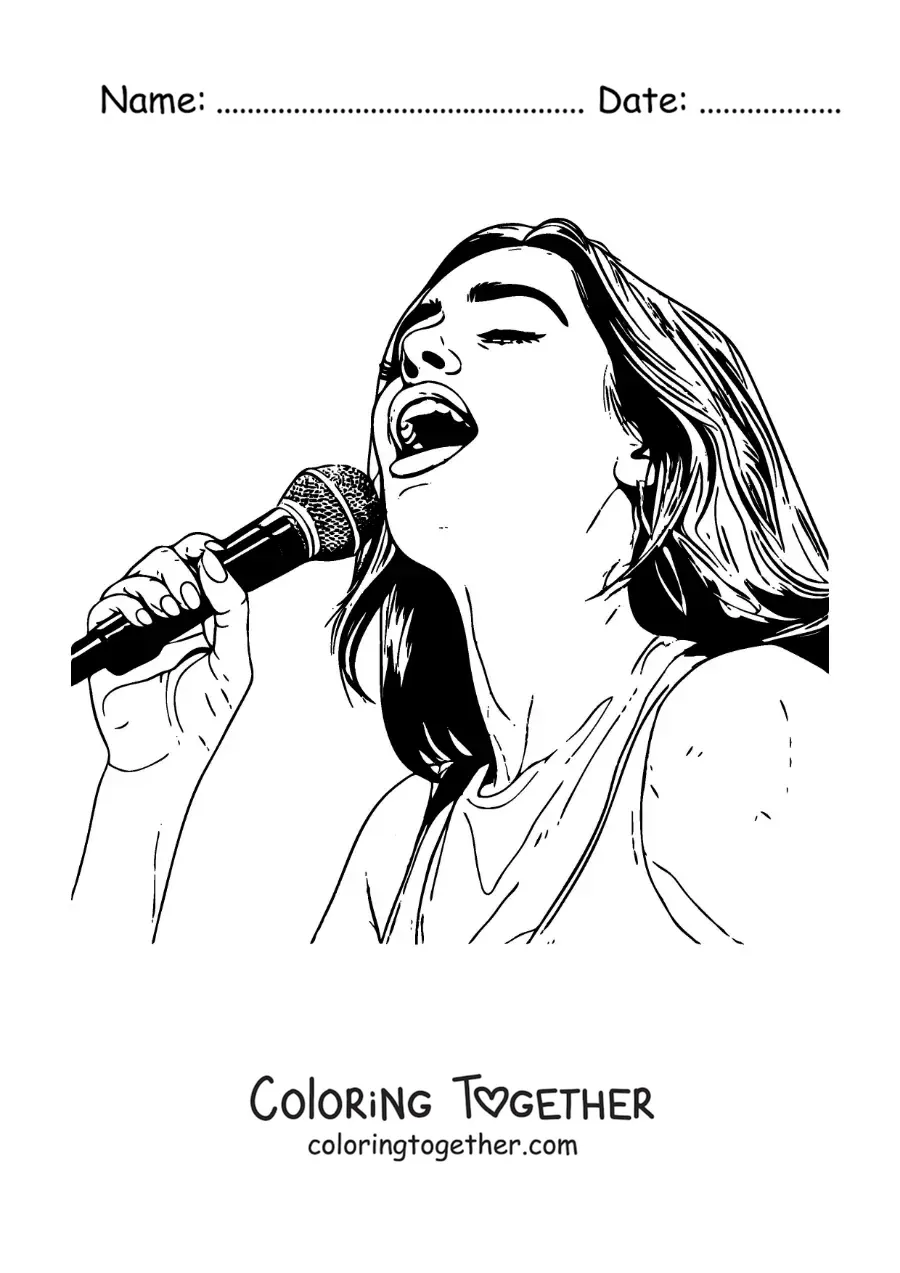Coloring page of cartoon Dua Lipa singing