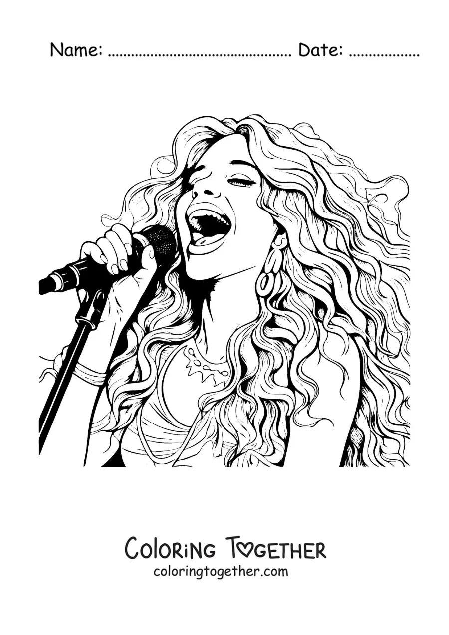 Coloring page of cartoon Shakira singing