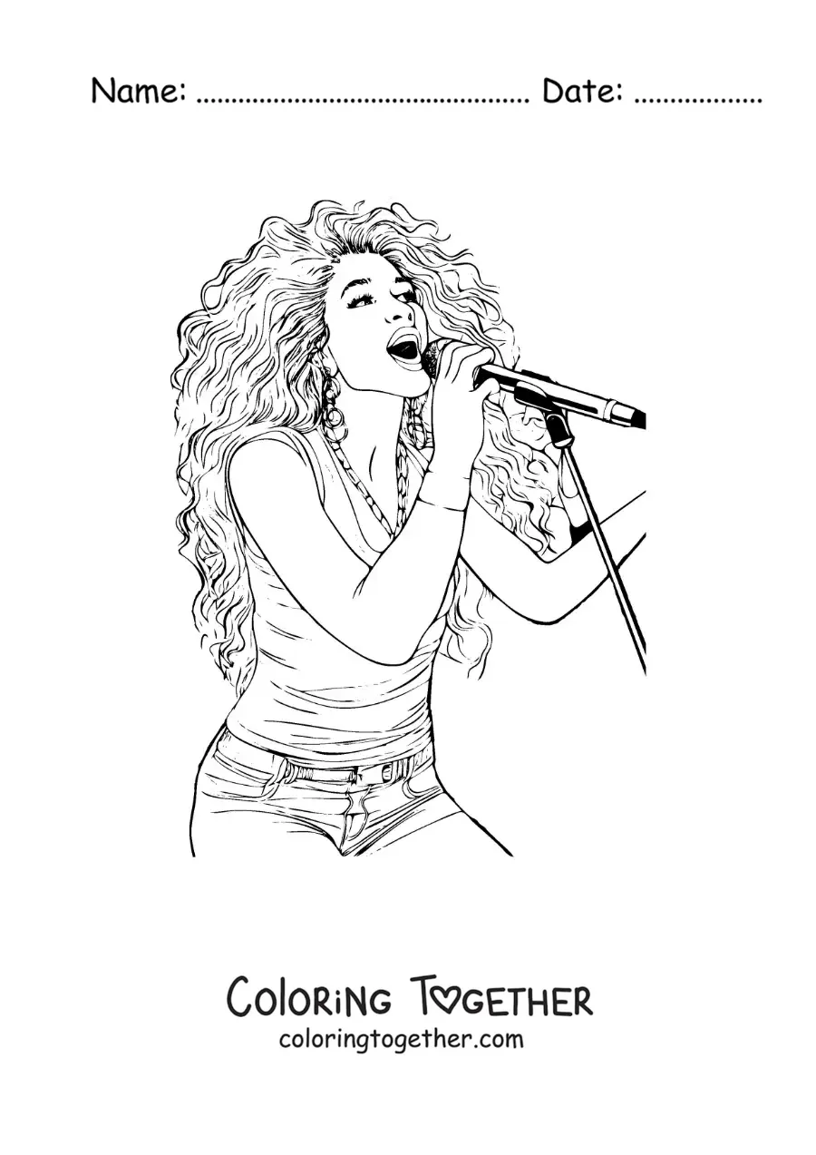 Coloring page of cartoon Shakira singing