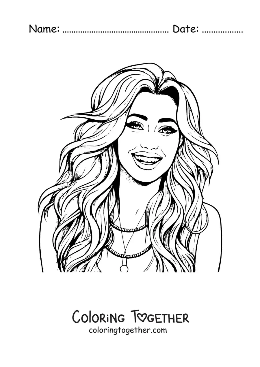 Coloring page of cartoon Miley Cyrus in Hannah Montana