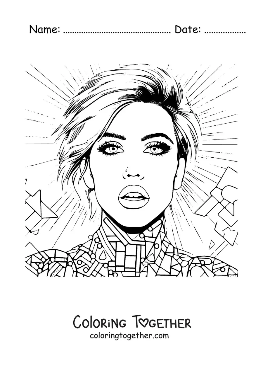 Coloring page of a portrait of cartoon Miley Cyrus
