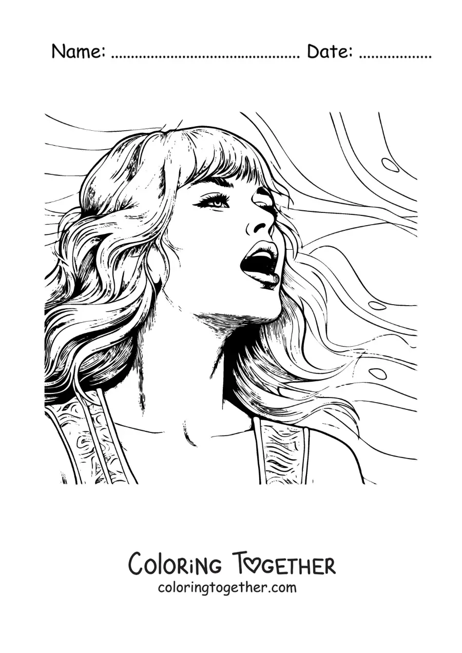 Coloring page of a portrait of Taylor Swift