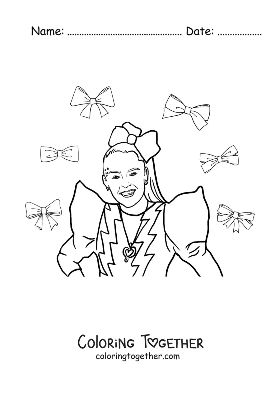 Coloring page of cartoon Jojo Siwa with bows