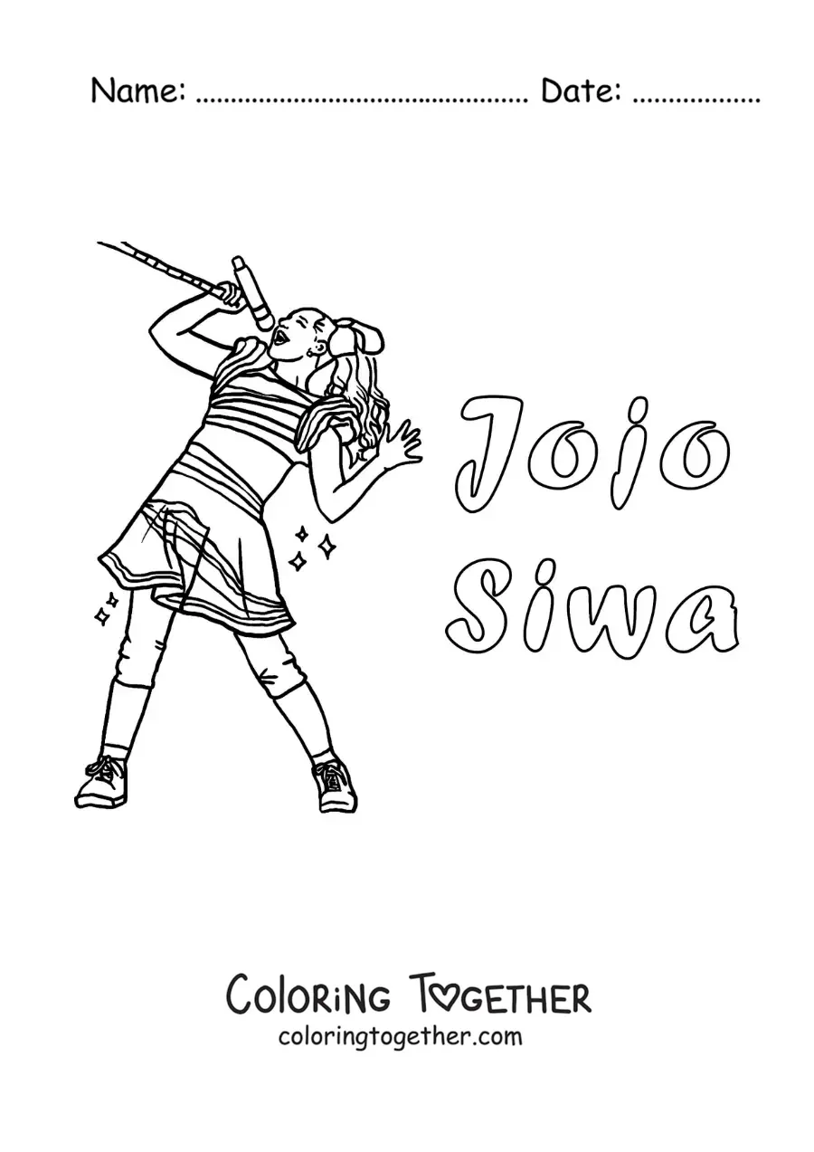 Coloring page of cartoon Jojo Siwa singing