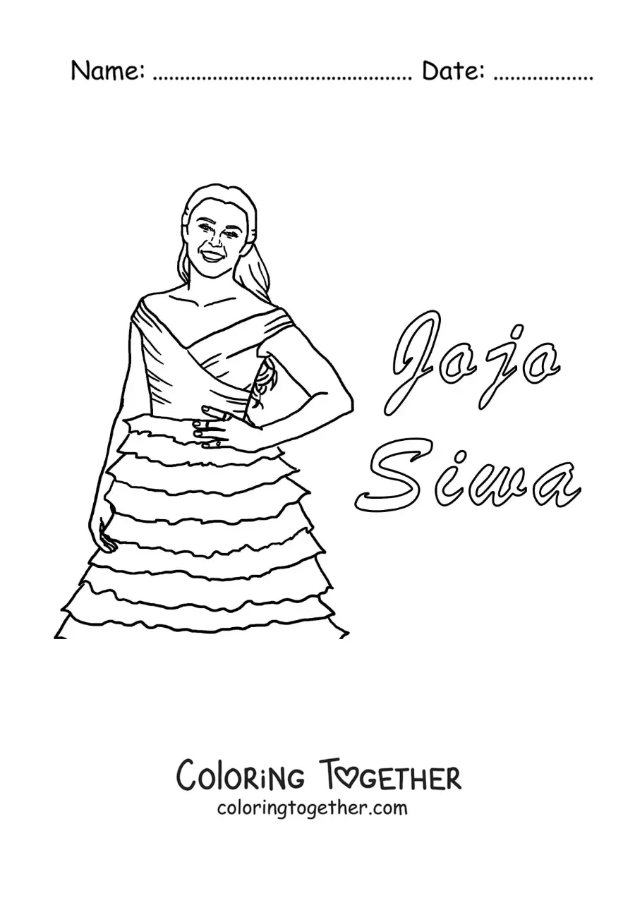 Coloring page of cartoon Jojo Siwa with a dress