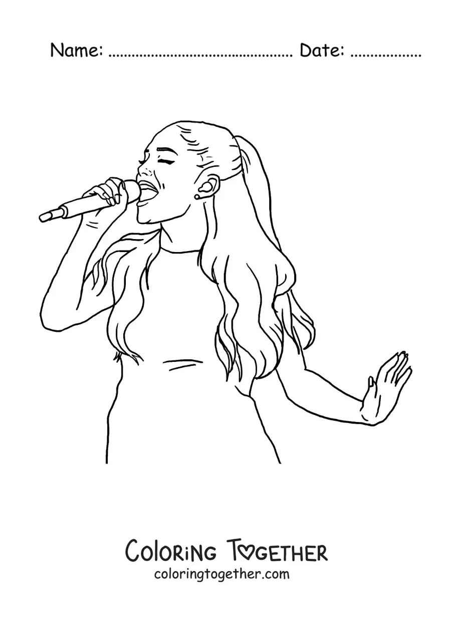 Coloring page of cartoon Ariana Grande singing