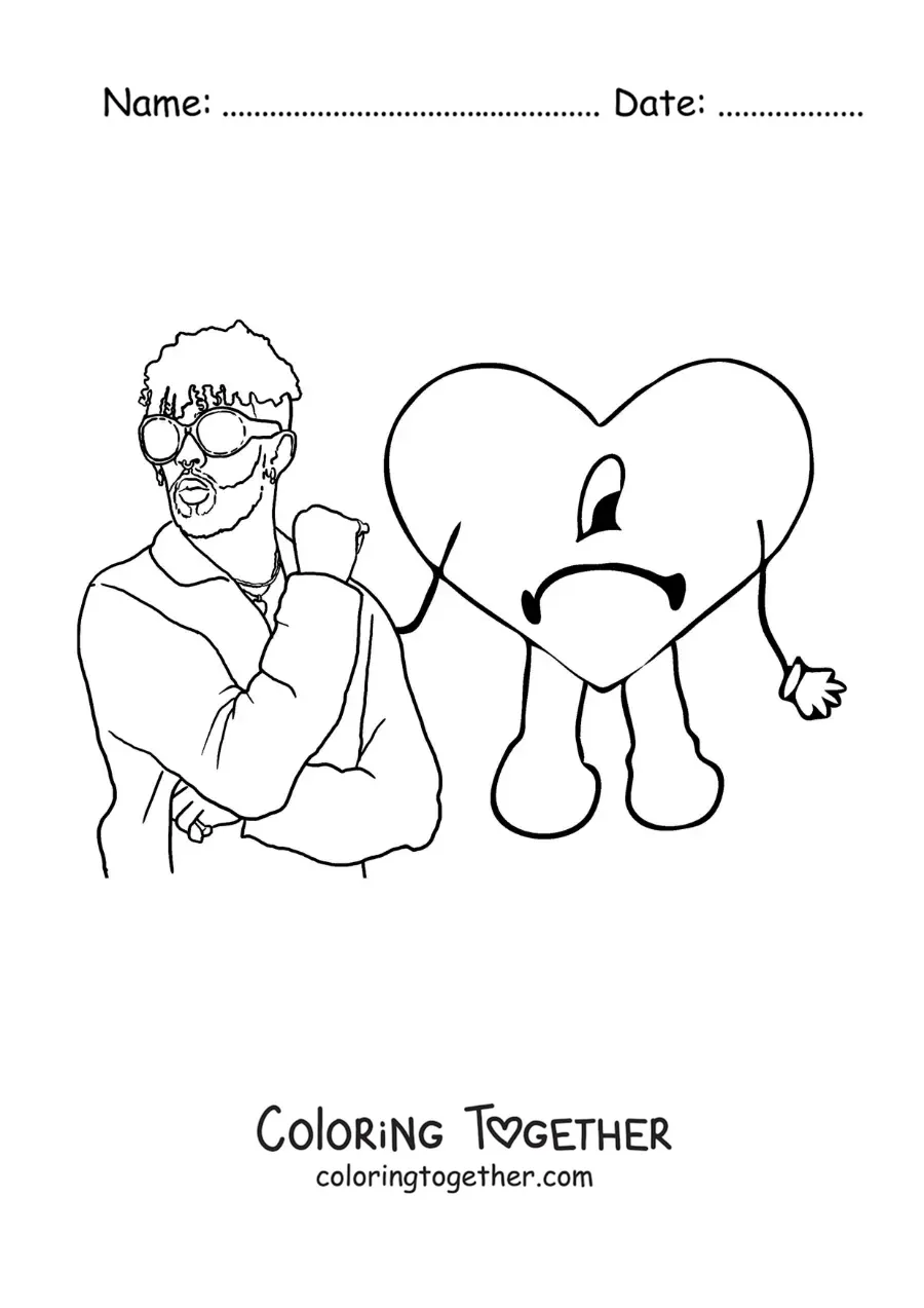 Coloring page of Bad Bunny and his album Un Verano Sin Ti