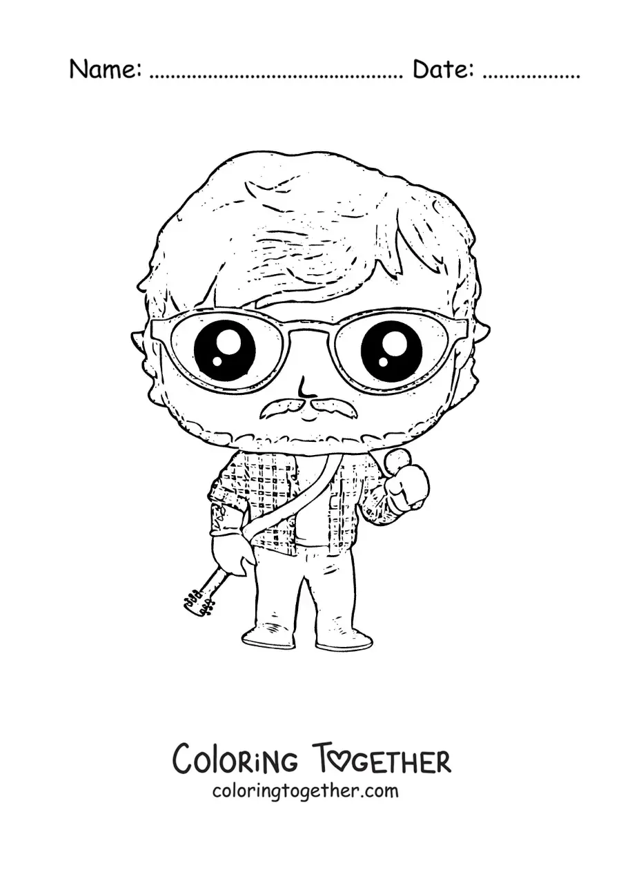 Coloring page of a Funko Pop of Ed Sheeran