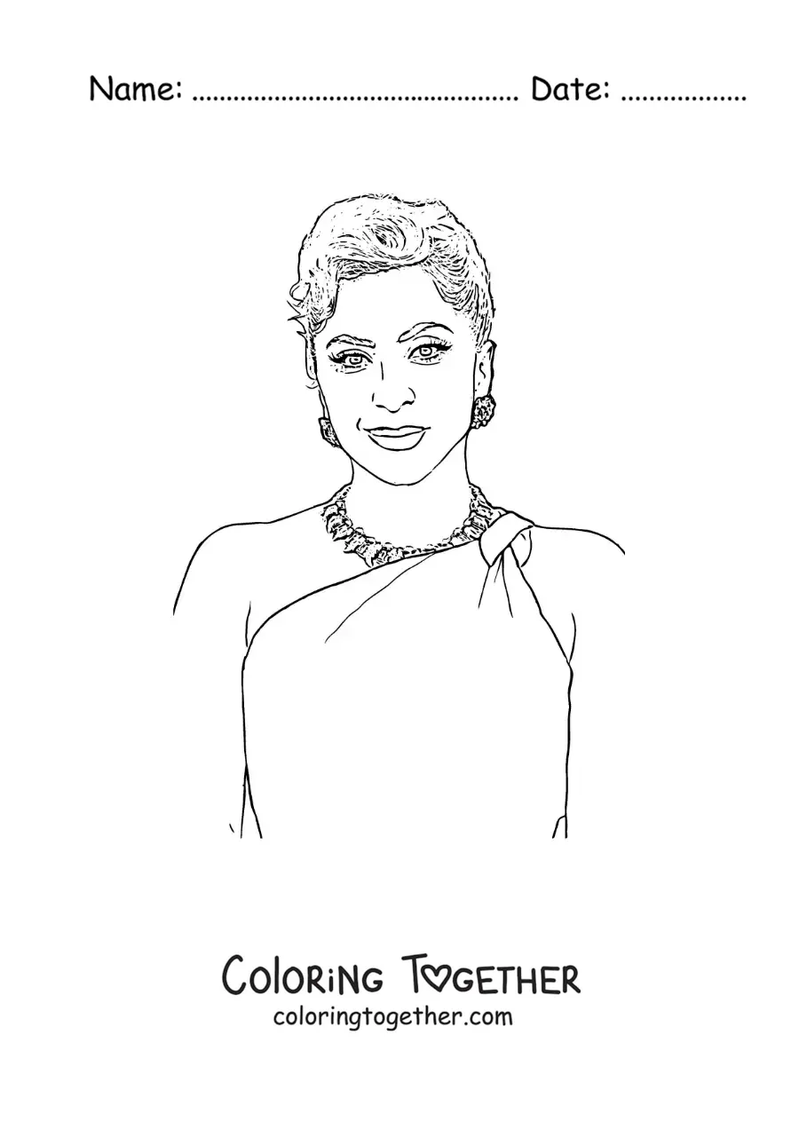 Coloring page of an easy portrait of Lady Gaga in a realistic style