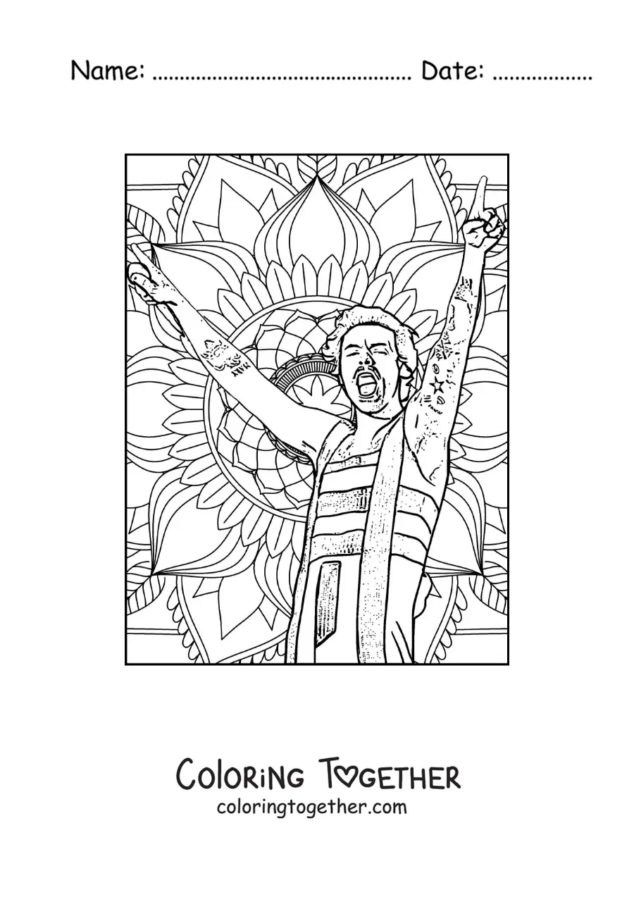 Coloring page of a mandala of Harry Styles singing