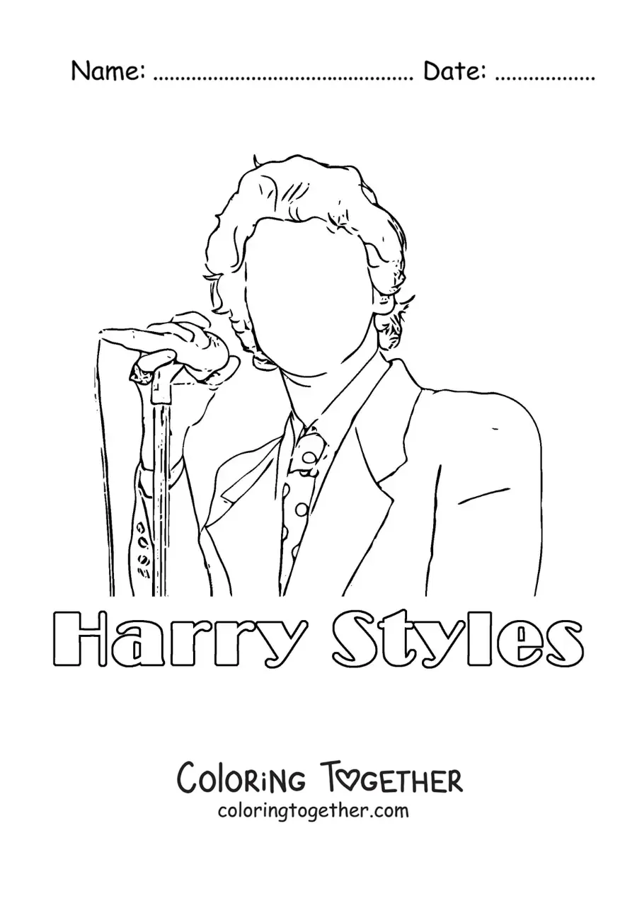 Coloring page of a silhouette of Harry Styles singing