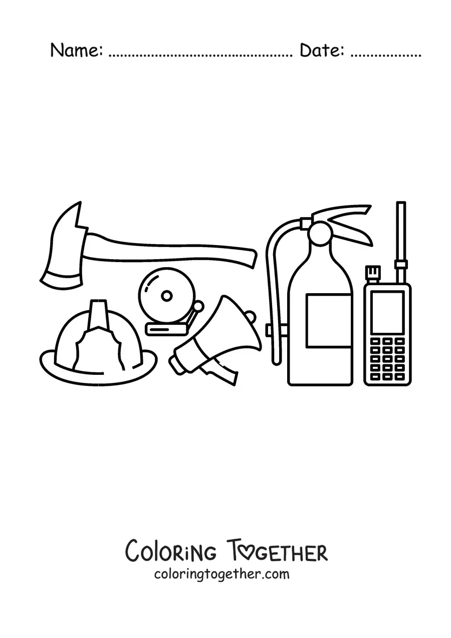 Coloring page of firefighters' tools
