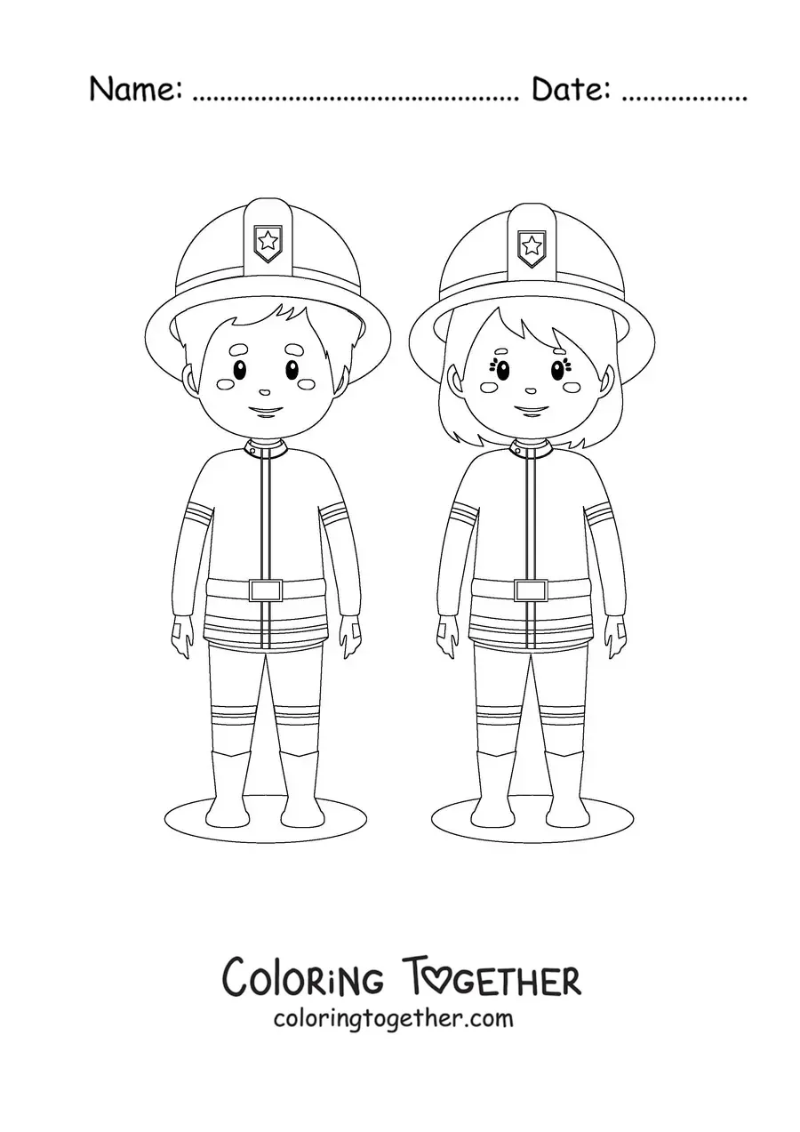 Coloring page of a pair of firefighters