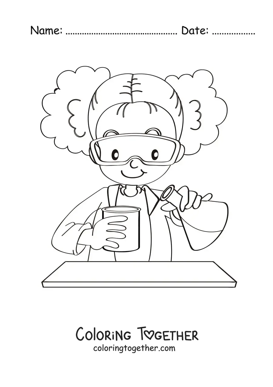 Coloring page of a girl scientist