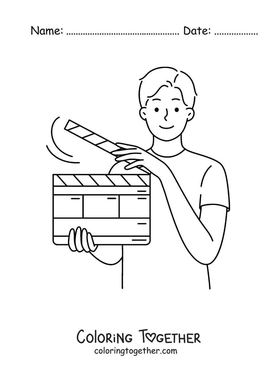 Coloring page of a film director with his clapperboard