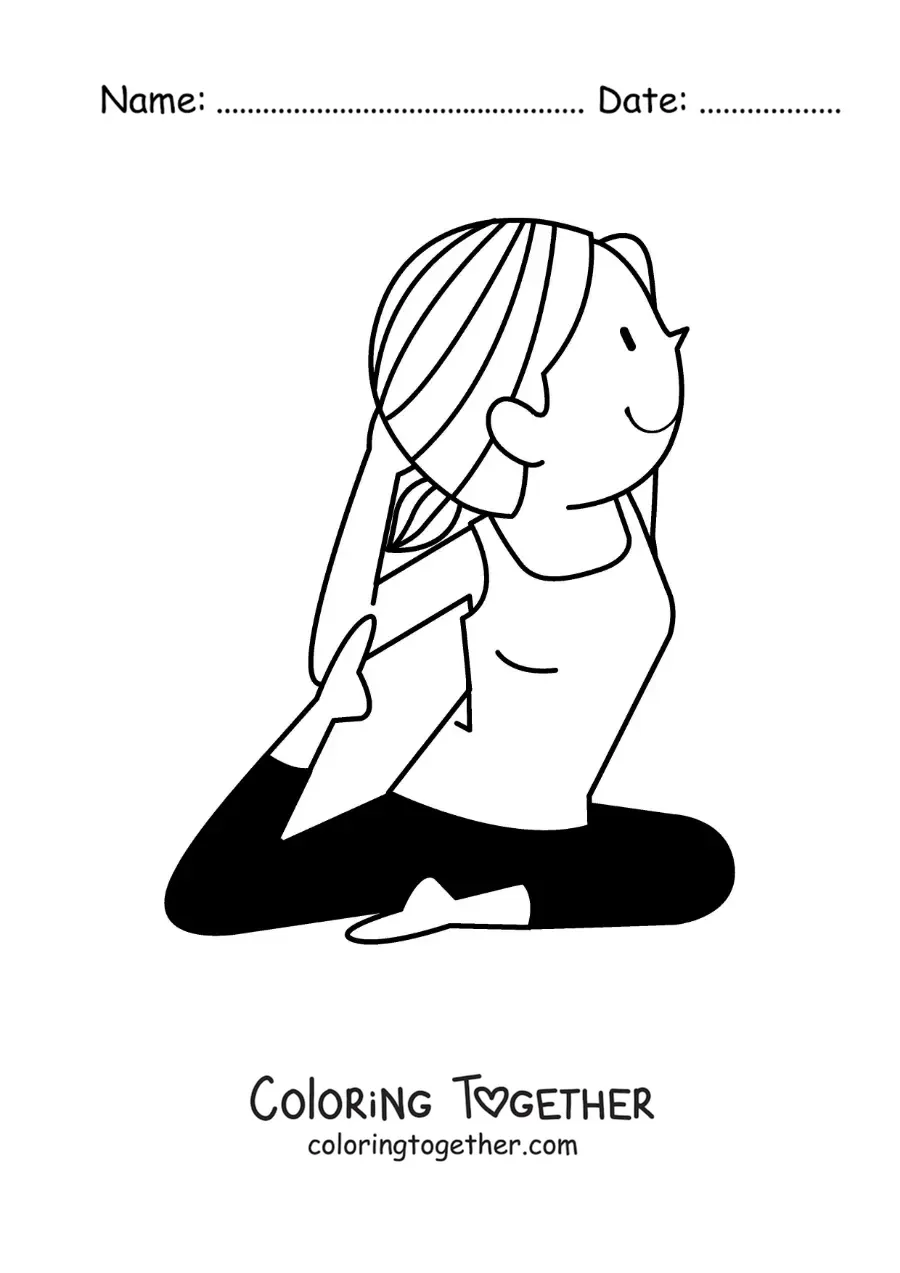 Coloring page of a woman doing an isolated yoga pose