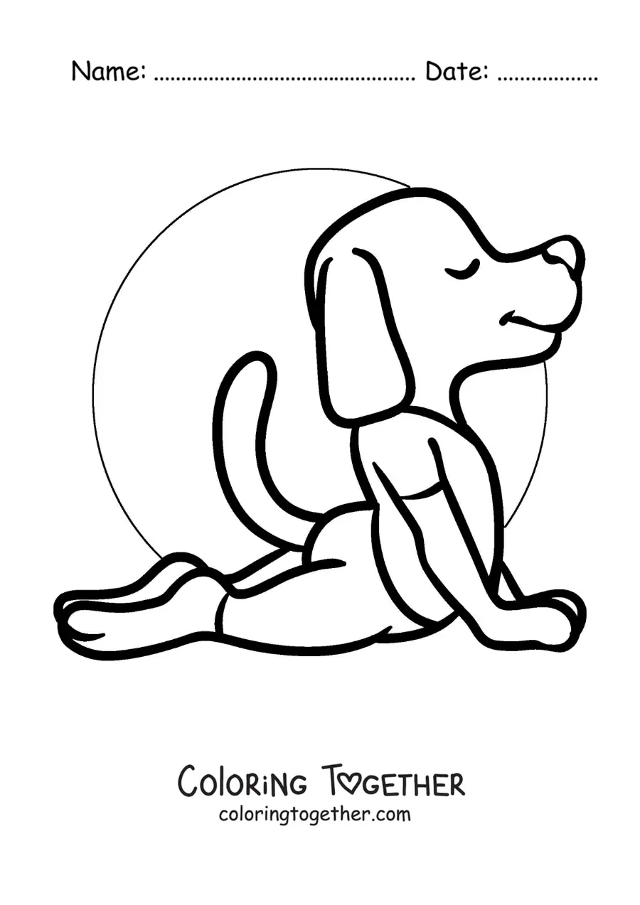 Coloring page of a cartoon of a dog doing the yoga cobra pose