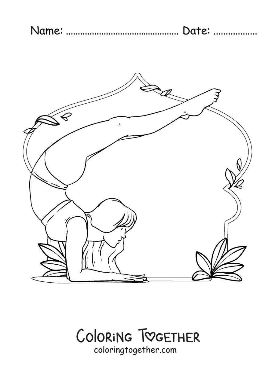 Coloring page of a woman doing yoga