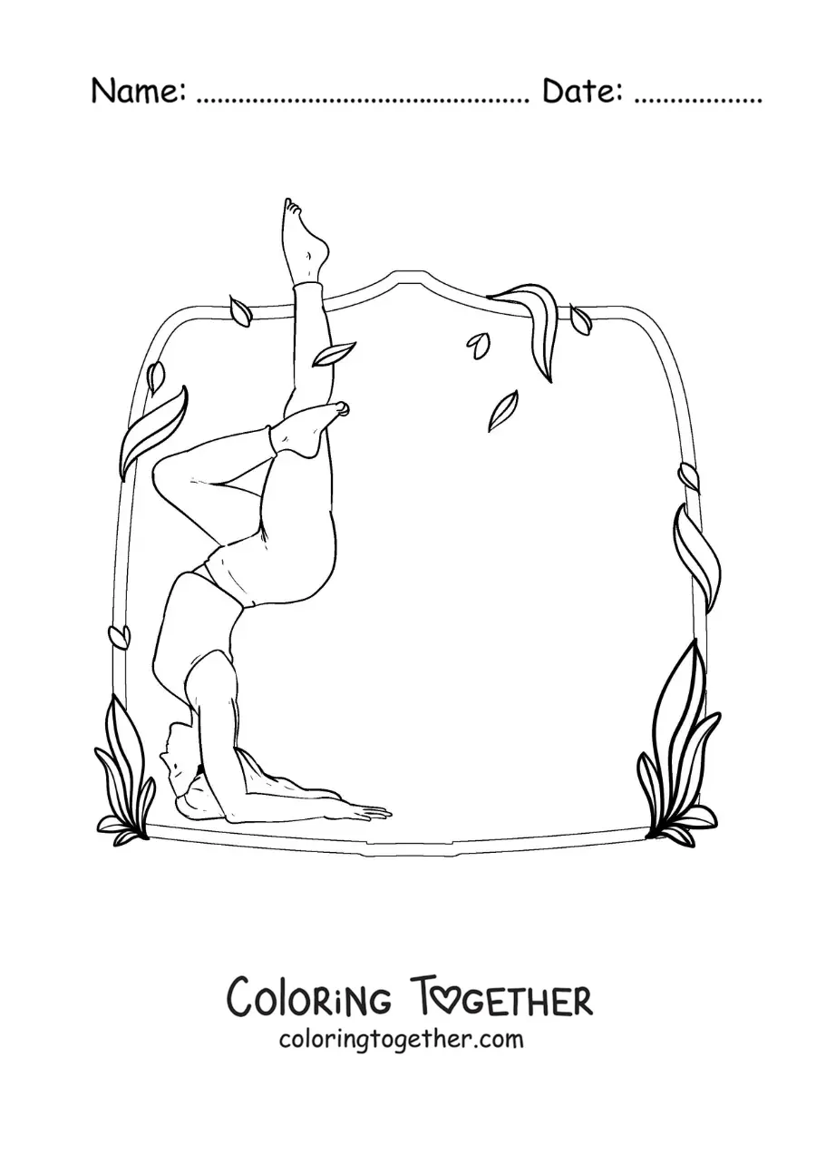 Coloring page of a young woman practicing yoga