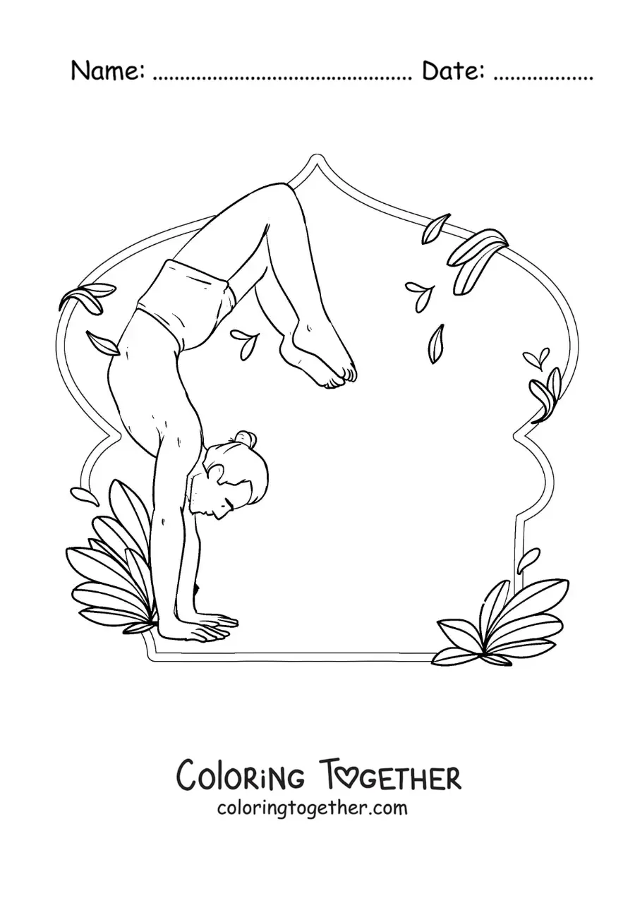 Coloring page of a young man practicing yoga