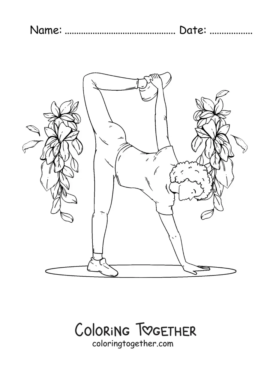 Coloring page of a girl practicing yoga