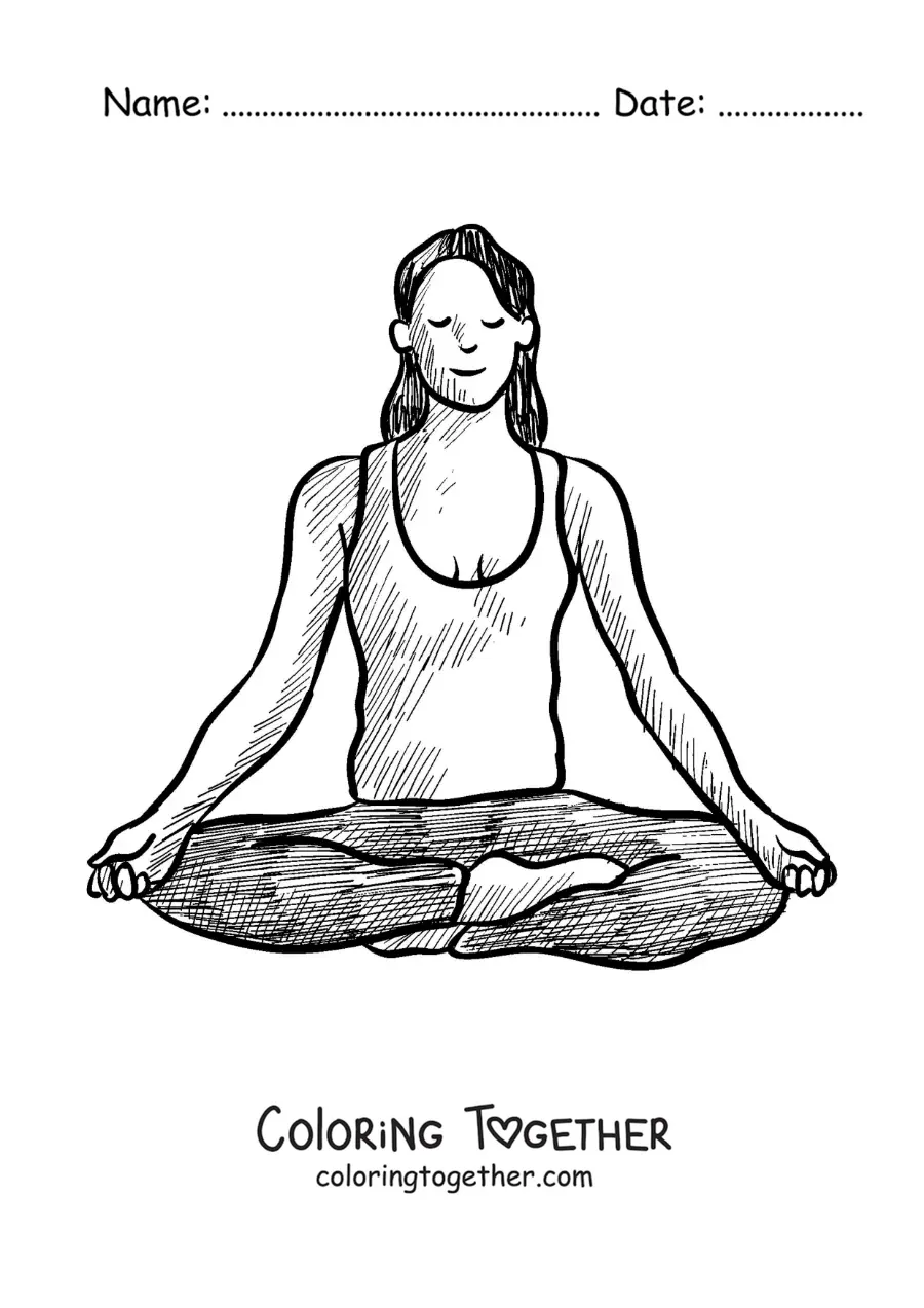 Coloring page of a woman meditating