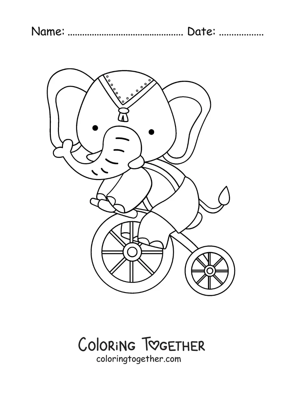 Coloring page of a circus elephant on a unicycle