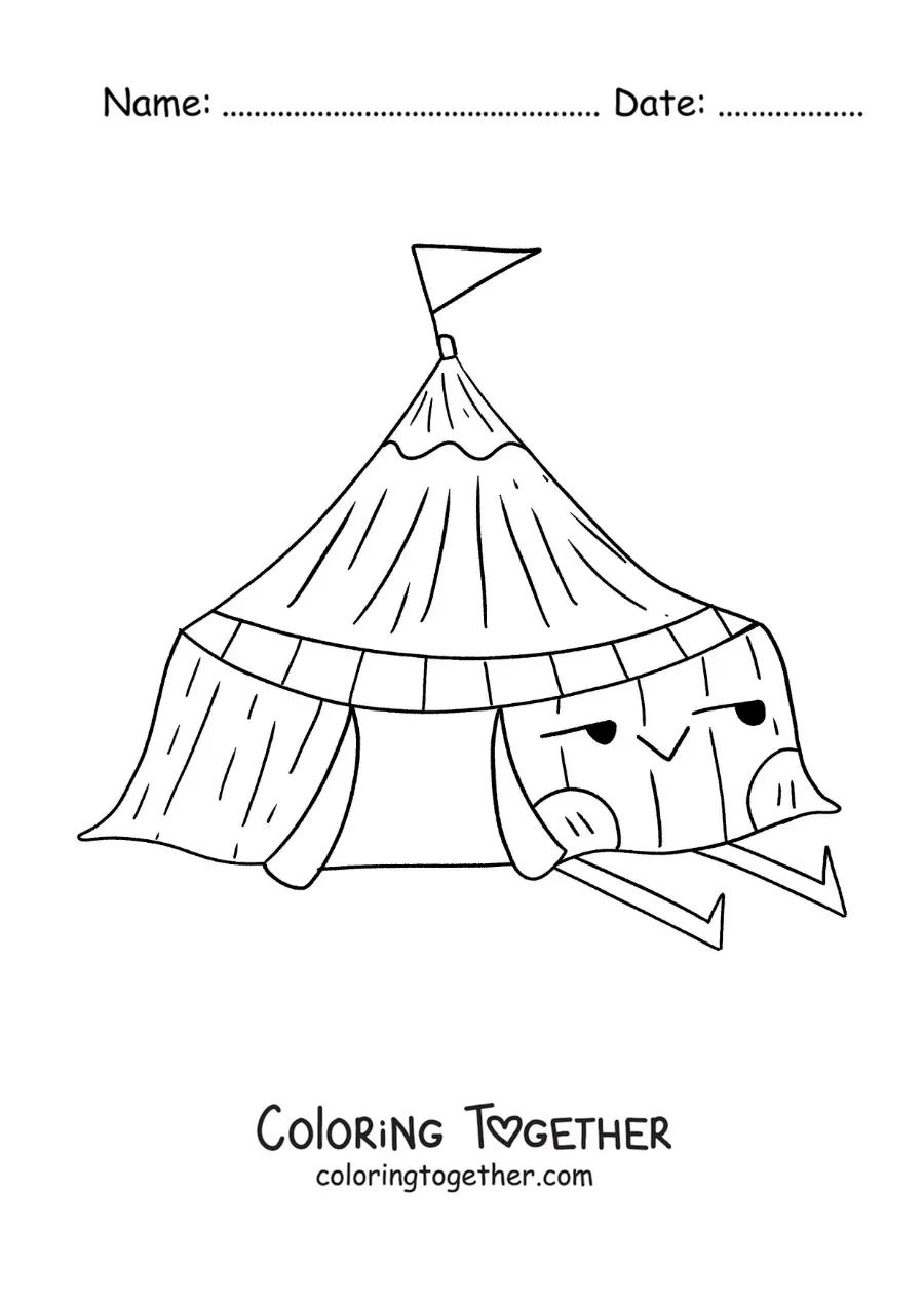 Coloring page of a cartoon circus tent