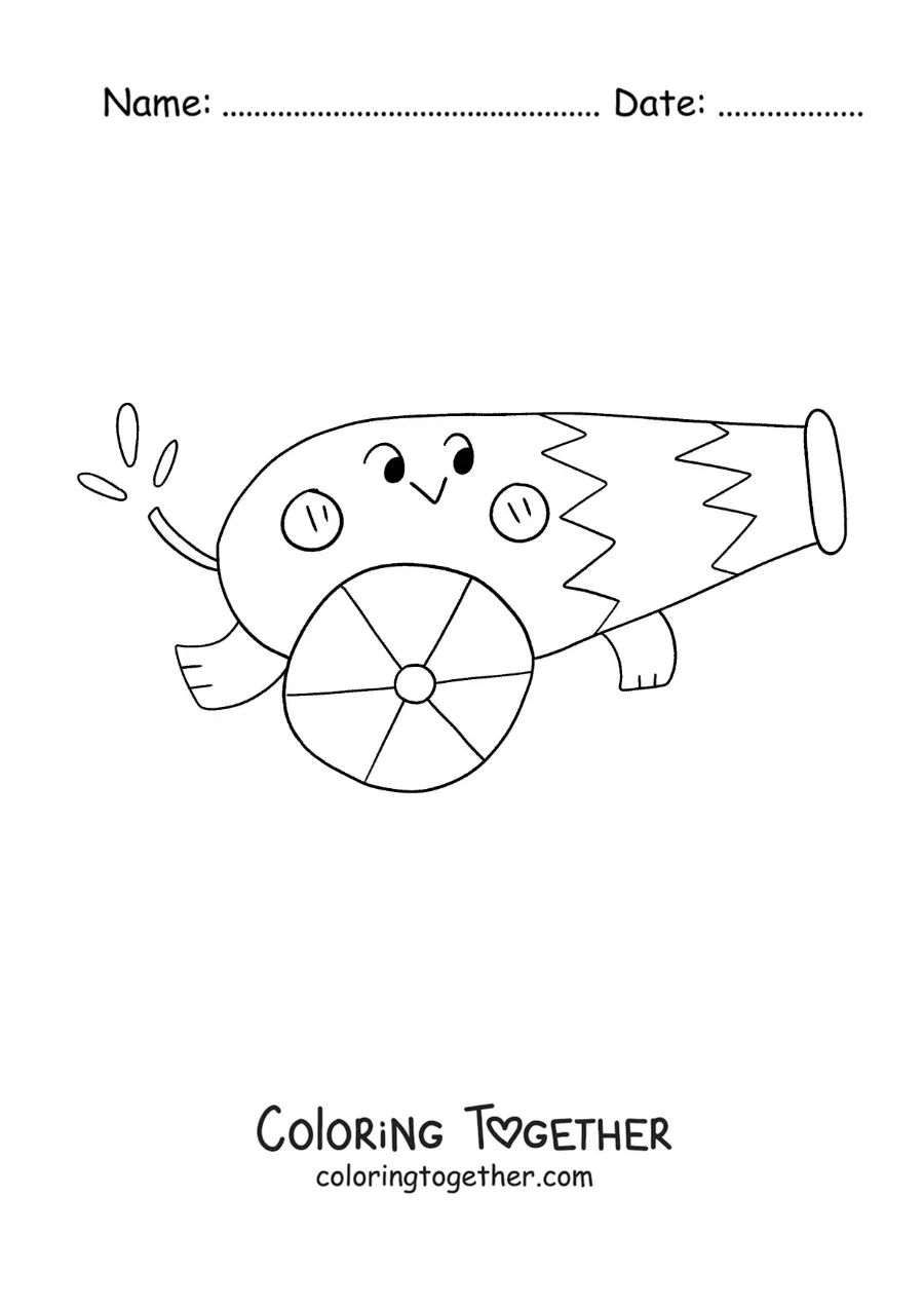 Coloring page of a cartoon circus cannon