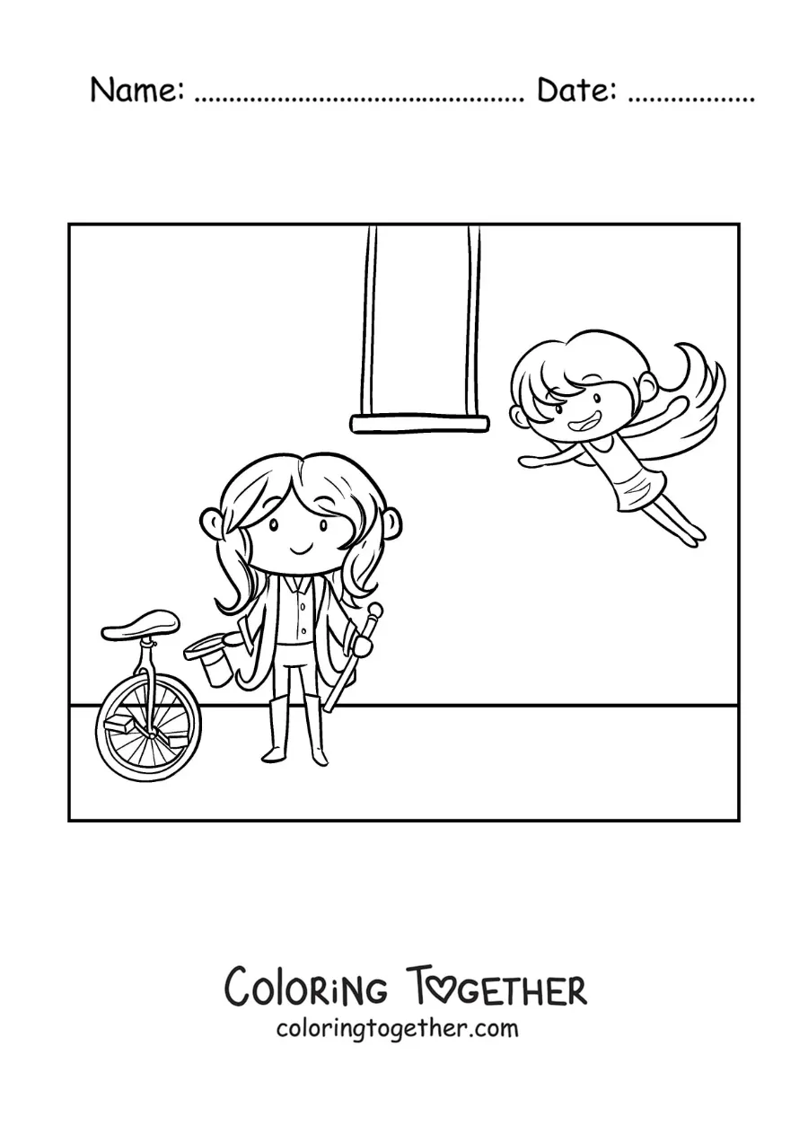 Coloring page of two circus acrobats